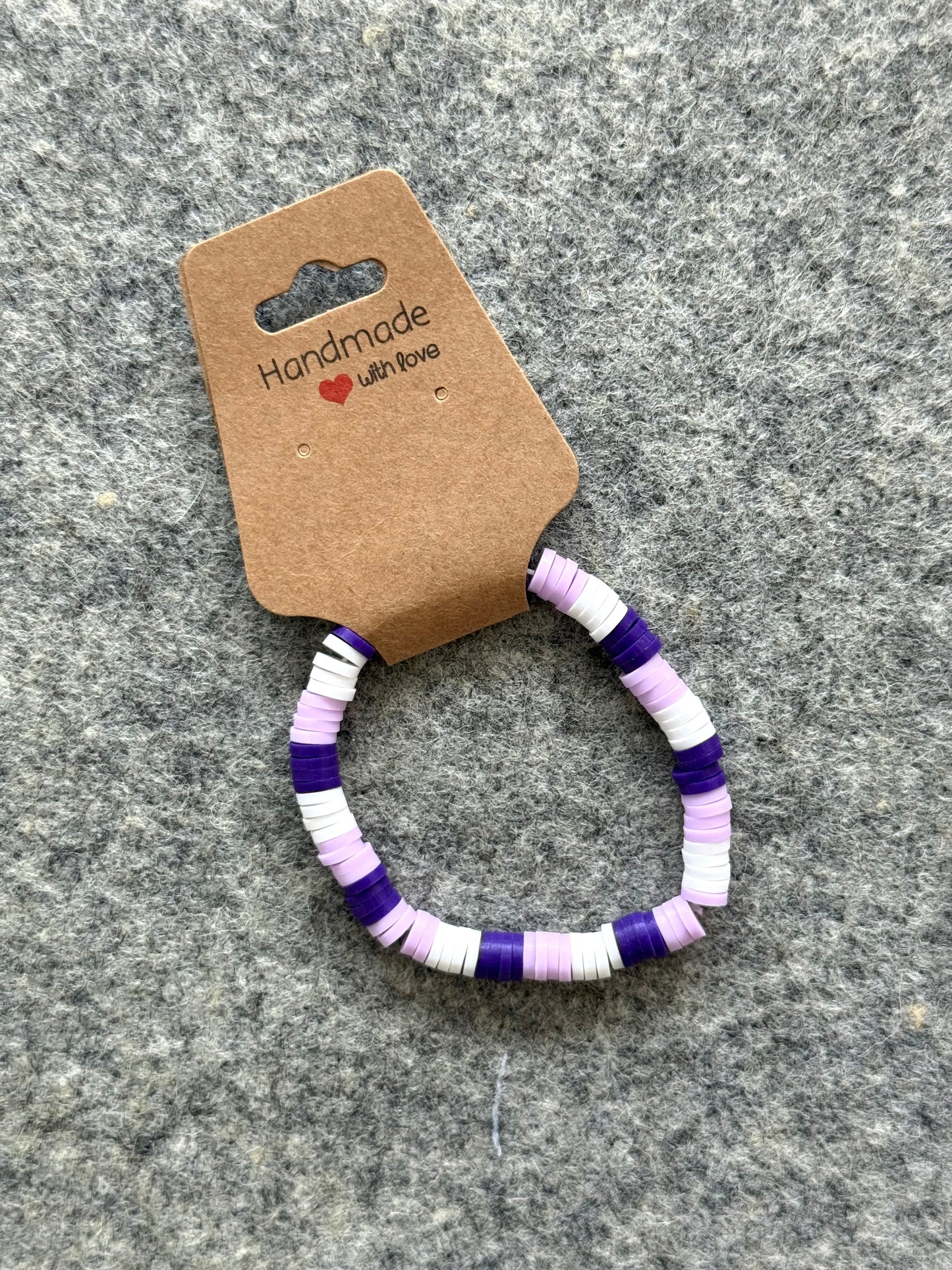 Purple & White Clay Bead Bracelet