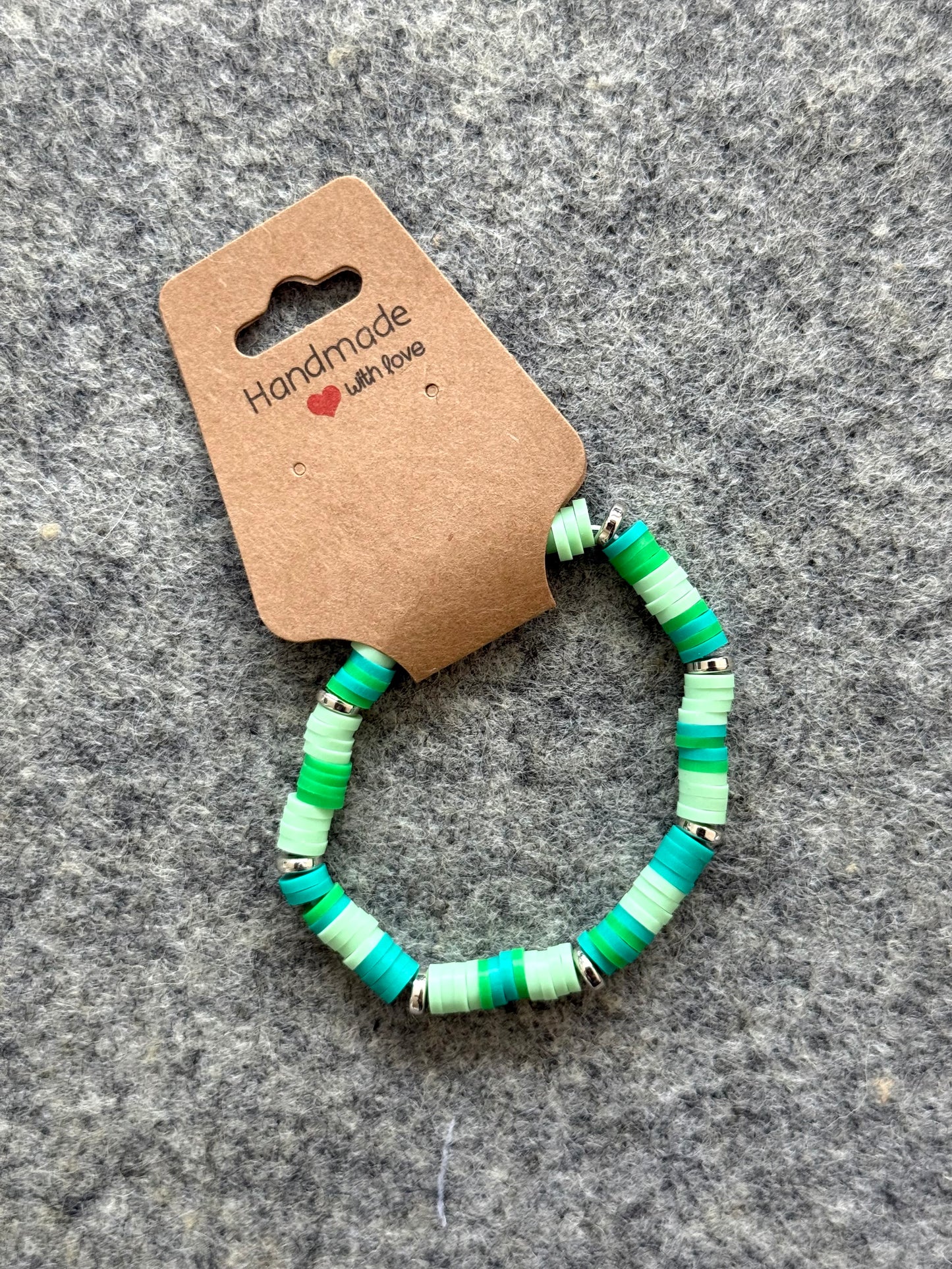 Green & Silver Clay Bead Bracelet