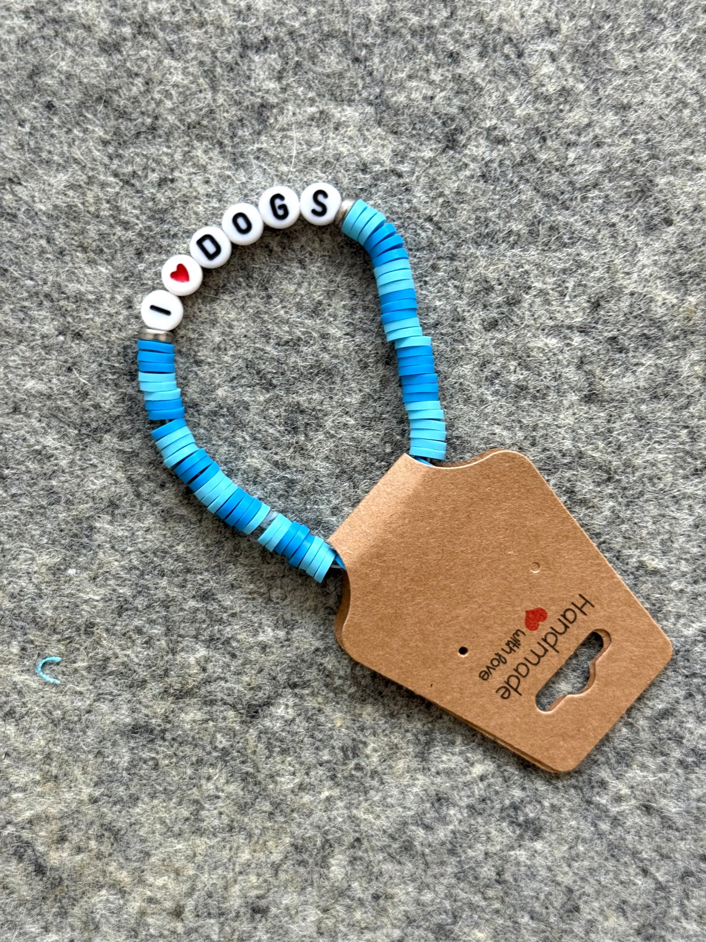 I Love Dogs Blue Clay Bead Bracelet