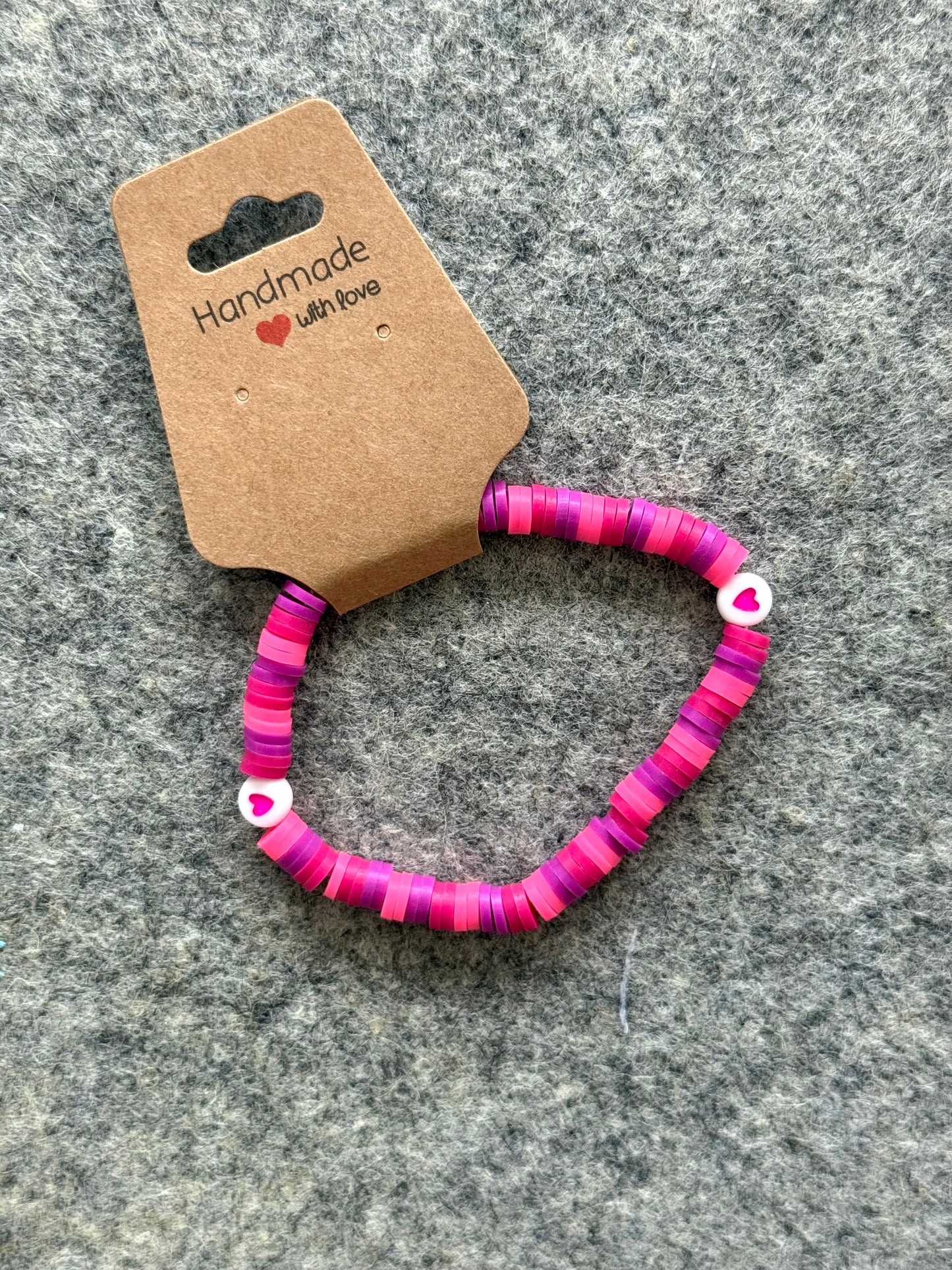 Pink Hearts Clay Bead Bracelet