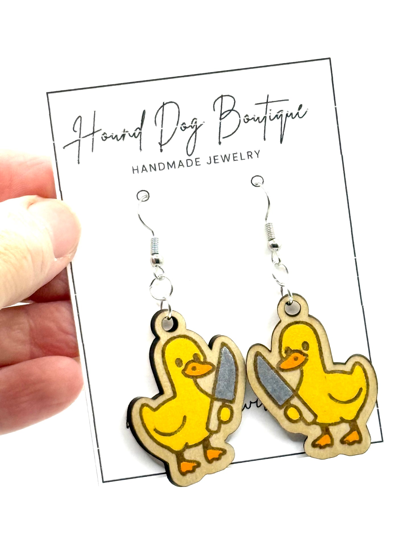 Duck with Knife Dangle Earrings