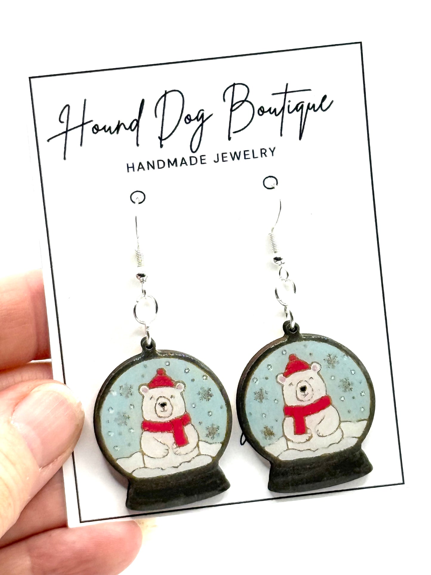 Polar Bear Snow Globe Dangle Earrings