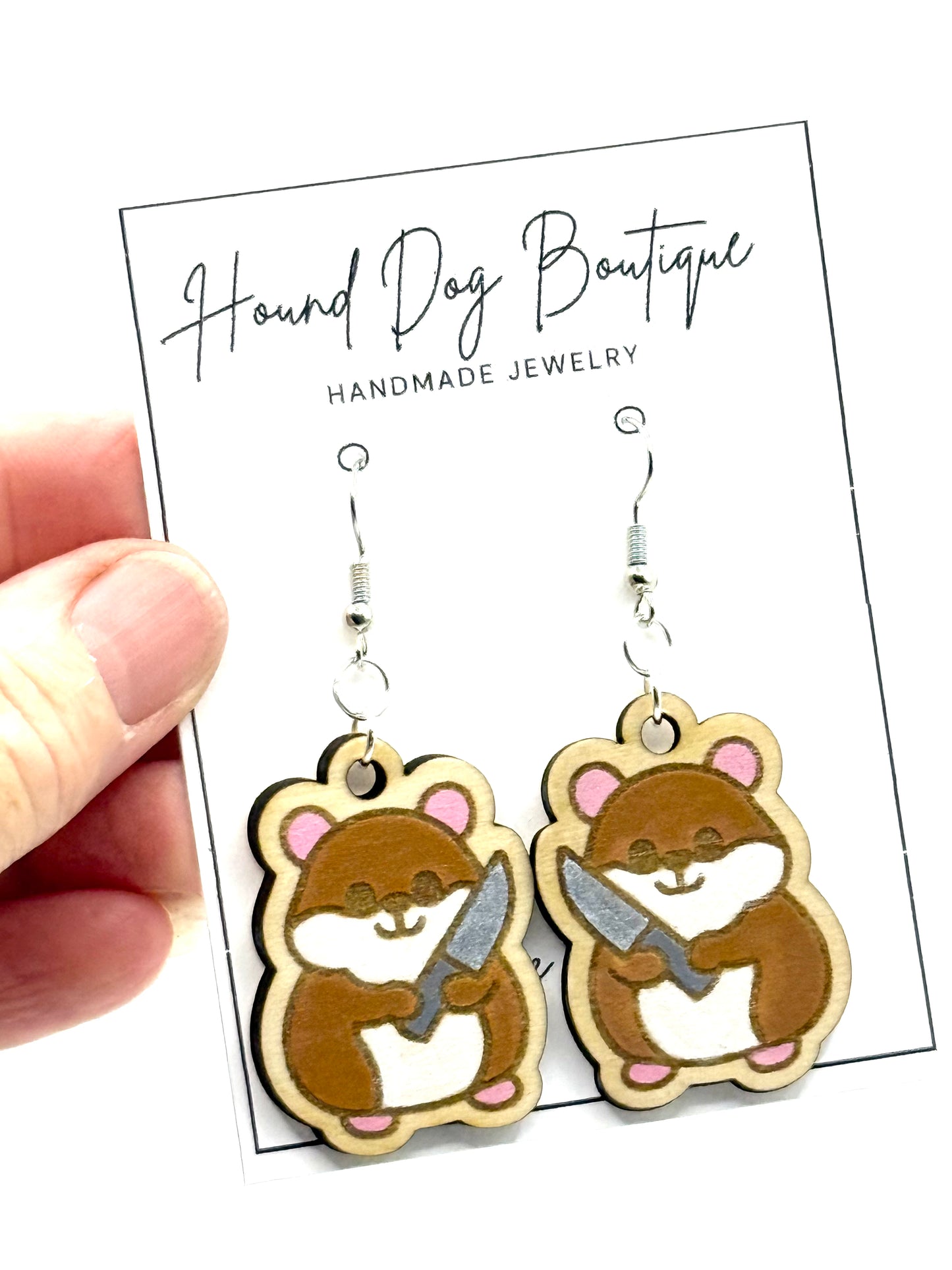 Hamster with Knife Dangle Earrings