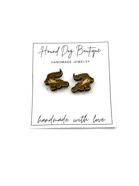 Natural Wood Gators Stud Earrings
