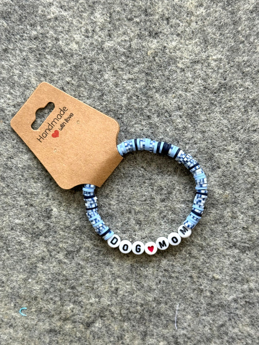 Dog Mom Blue Clay Bead Bracelet
