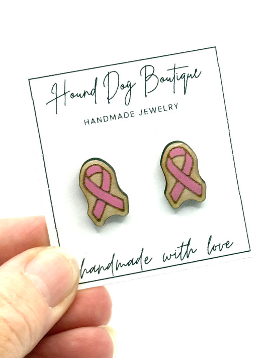 Breast Cancer Awareness Pink Ribbon Earrings
