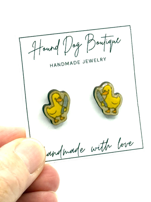 Duck with Knife Earrings