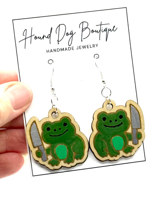 Frog with Knife Dangle Earrings