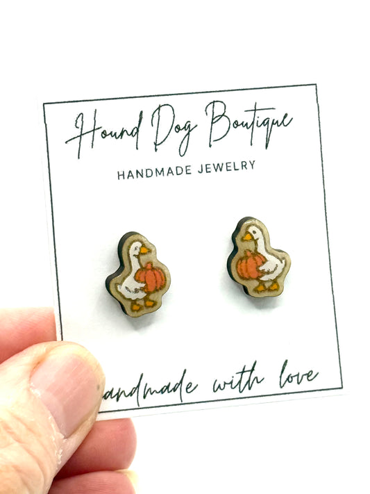 Goose with Pumpkin Earrings
