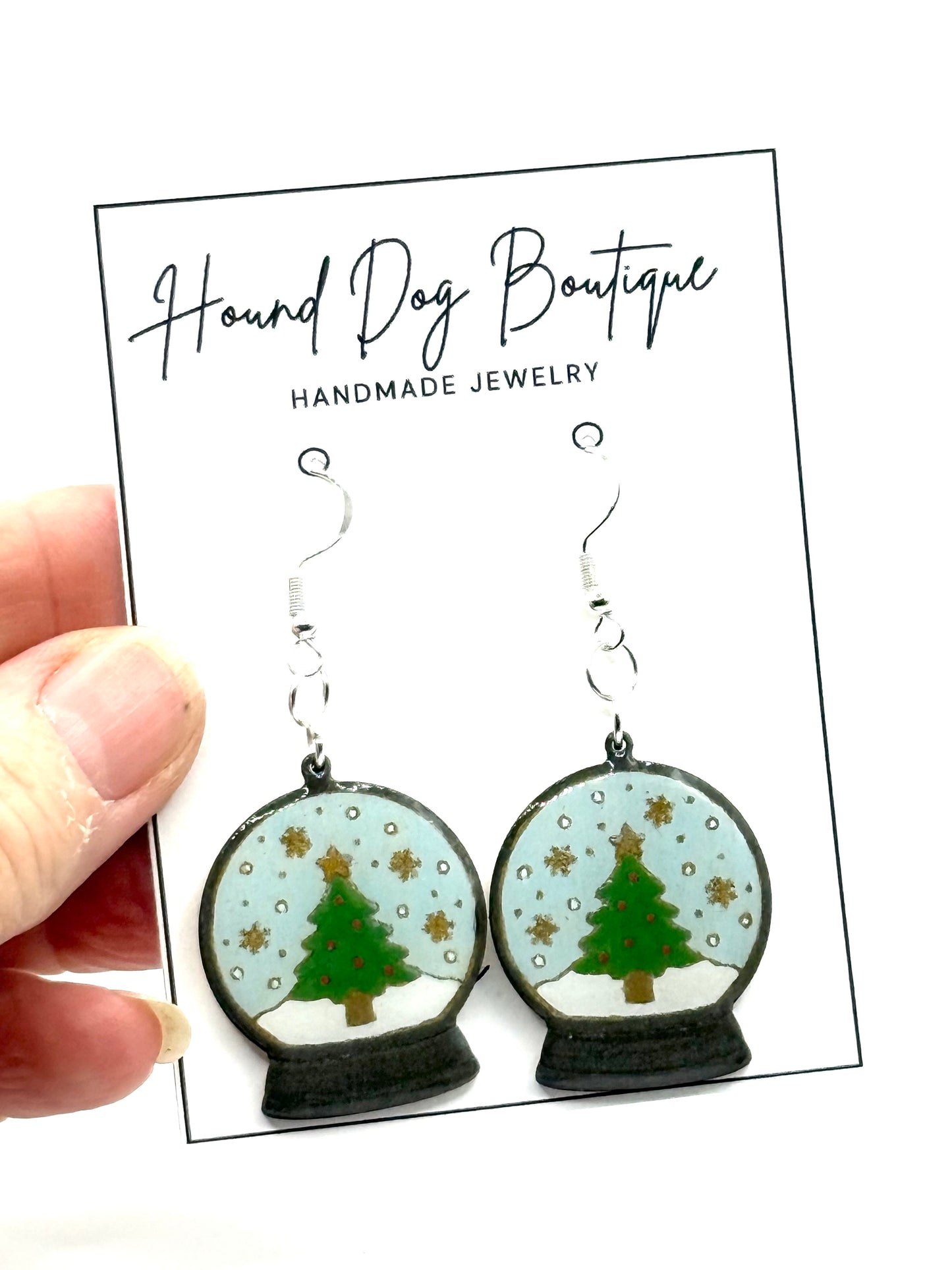 Tree Snow Globe Dangle Earrings