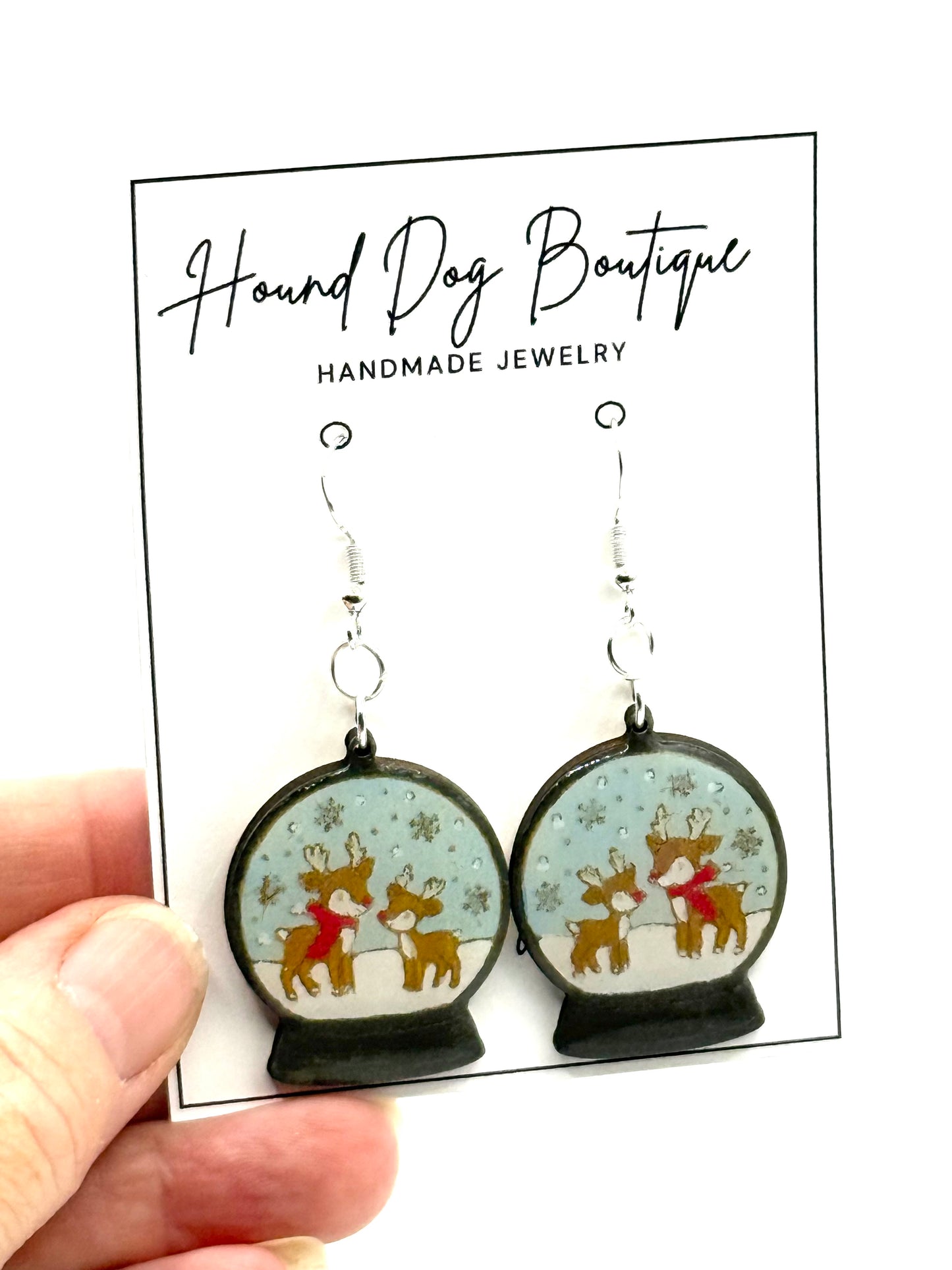 Reindeer Snow Globe Dangle Earrings