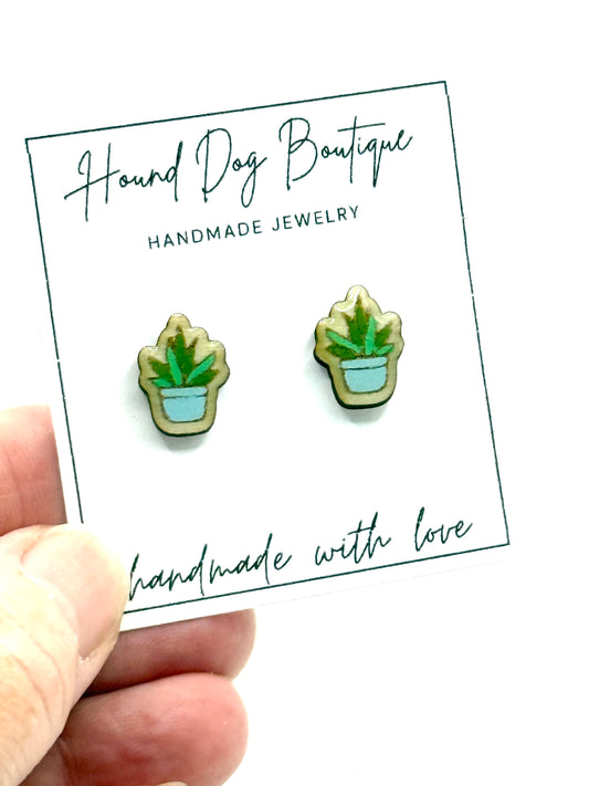 Blue Potted Succulents Earrings