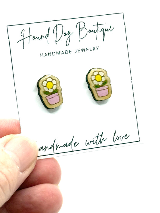 Pink Potted Daisy Earrings