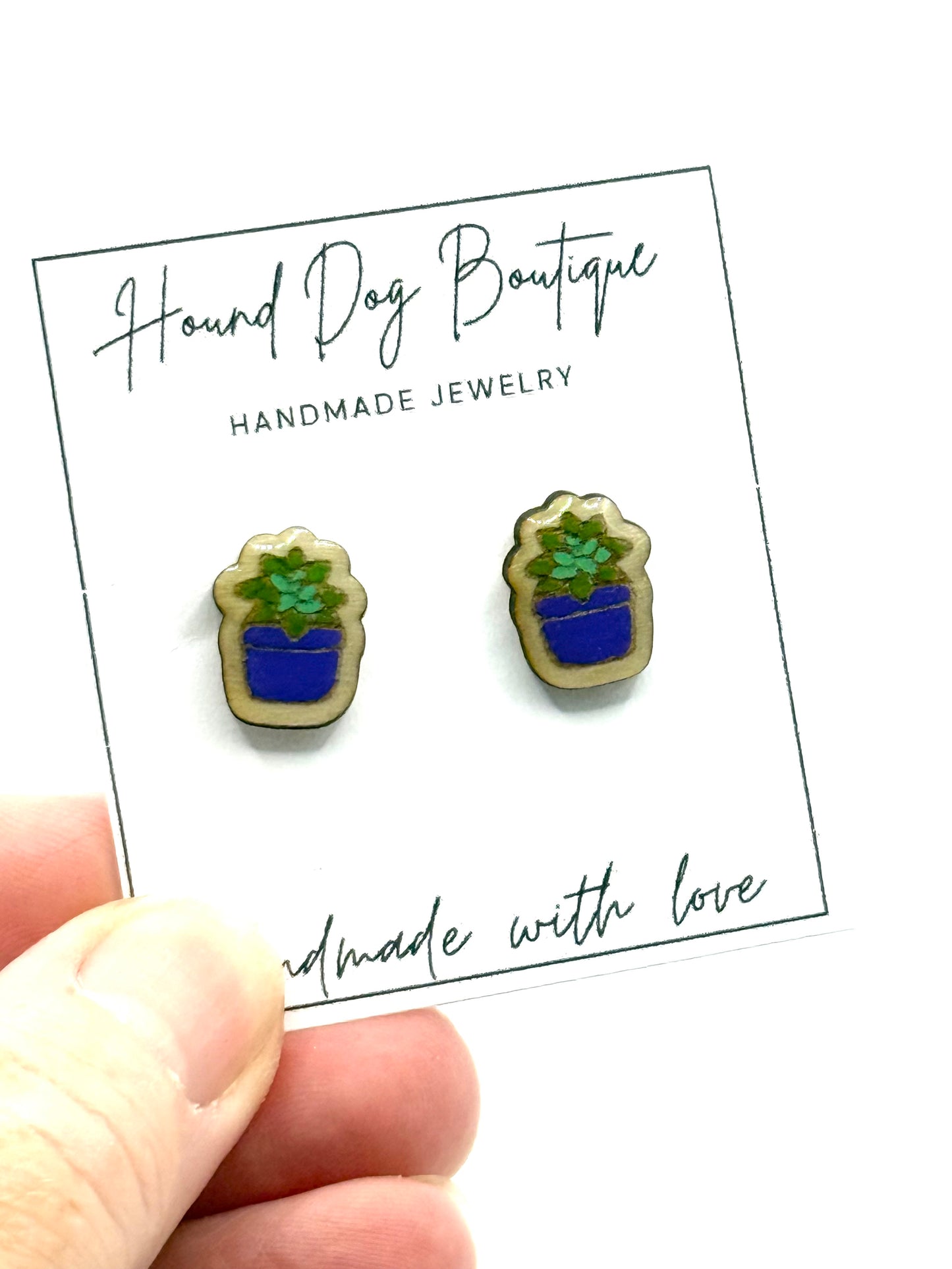 Blue Potted Succulents Earrings