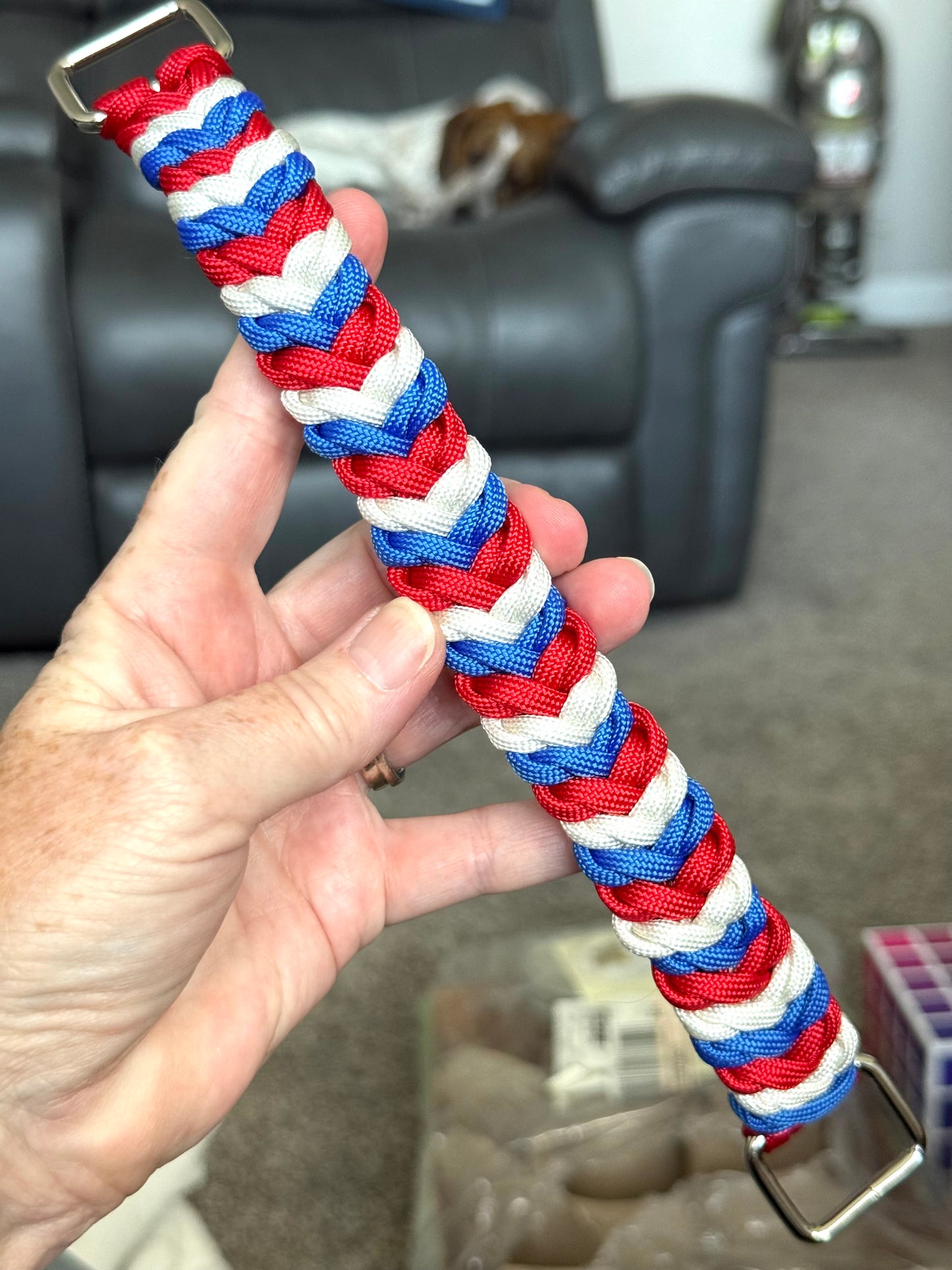 Red, White & Blue Paracord Dog Collar - Snake Knot