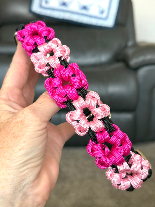 Pink Flowers Paracord Dog Collar